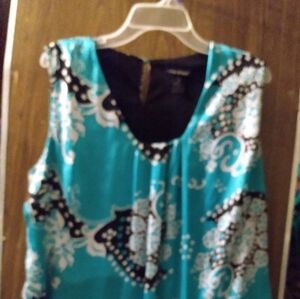 Lane Bryant, Sleeveless Top, 22, Aqua Blue Print, 100% polyester, pre-owned